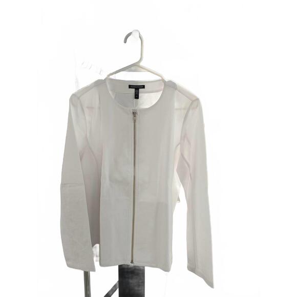 NEW EILEEN FISHER eileen fisher round neck zip-up jacket in white